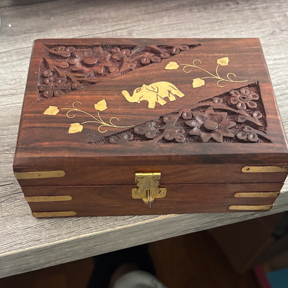 Indian Wooden Jewelry Box with Elephant Design